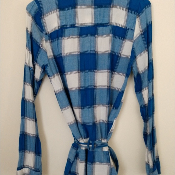 AEO plaid ruffled front shirt with waist tie - Picture 4 of 7